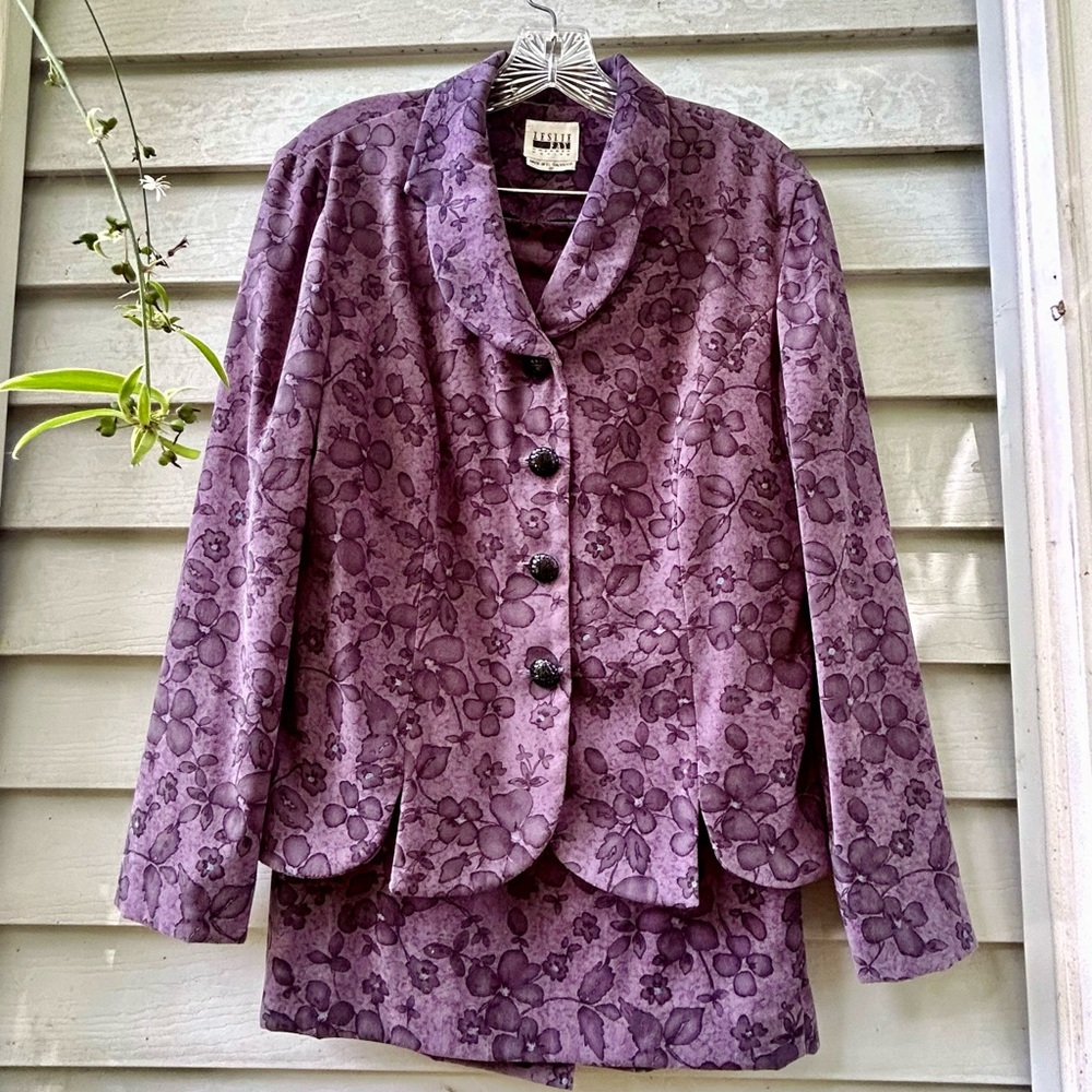 Purple Floral Blazer and Skirt Set